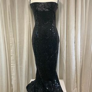 Frank Usher: Retro 90s Elegant Black Sequin Evening Dress